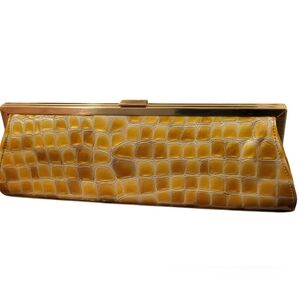 Sabina Genuine Leather Crocodile Style Gold Colored Clutch